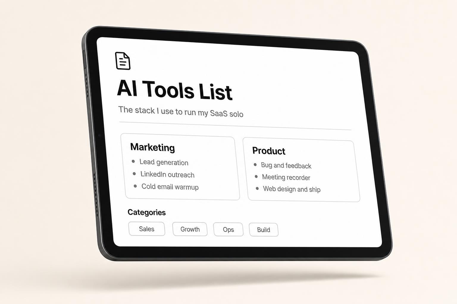 Preview of the AI Tools List on an iPad