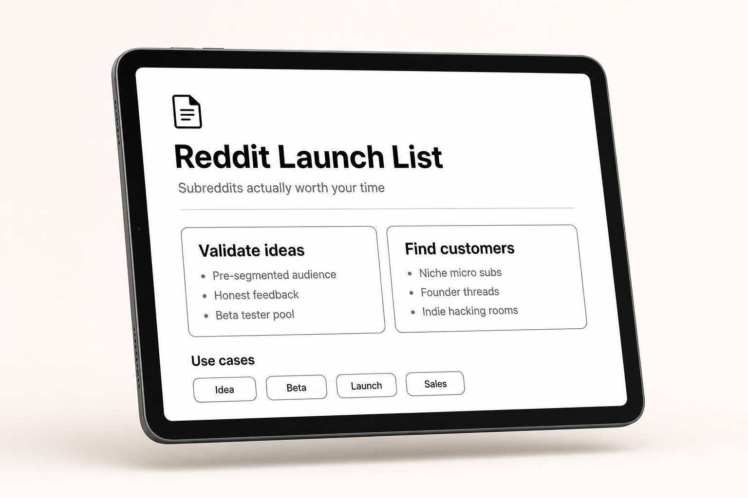 Preview of the Reddit Launch List on an iPad