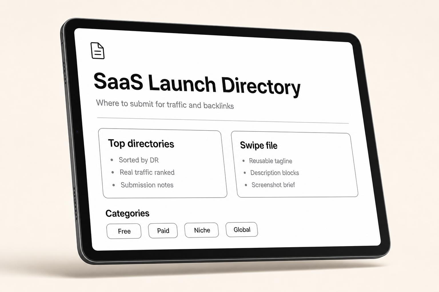 Preview of the SaaS Launch Directory on an iPad